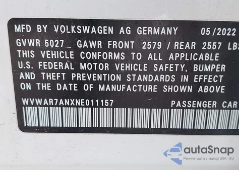 2022 Volkswagen Arteon 2.0T Sel R-Line z USA, uszkodzony, nr VIN WVWAR7ANXNE011157